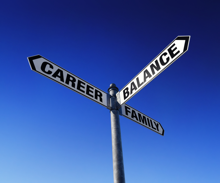 career, balance, family crossroad sign